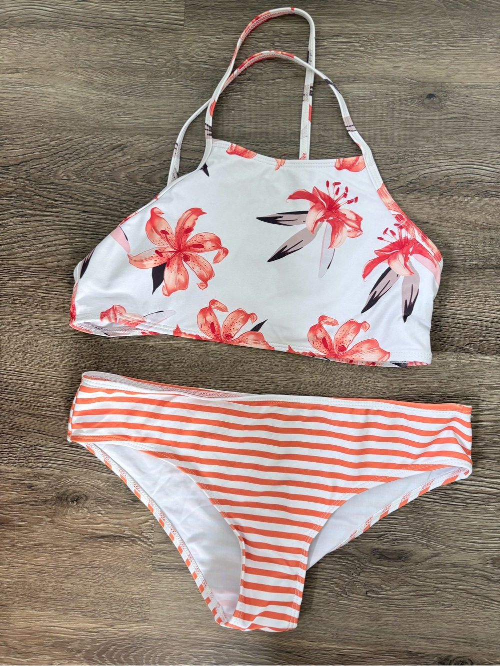 SHEIN White & Coral Floral Two-Piece Swim Bikini